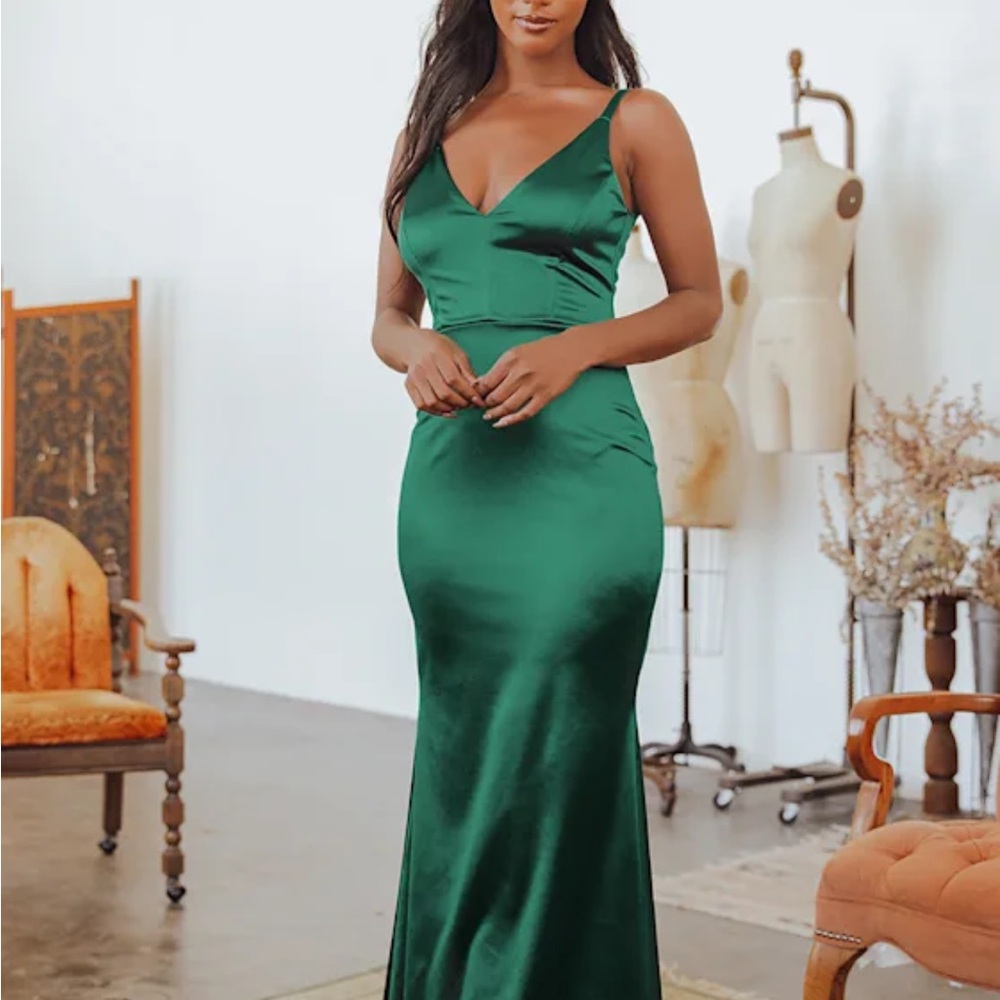 Lulu's Emerald Green Satin Maxi Dress